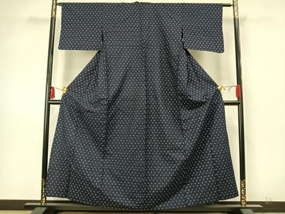 平和屋着物▽上質な紬 単衣 十字絣 正絹 逸品 AABA7642fy