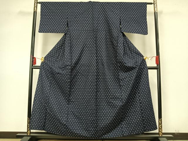 平和屋着物▽上質な紬 単衣 十字絣 正絹 逸品 AABA7642fy