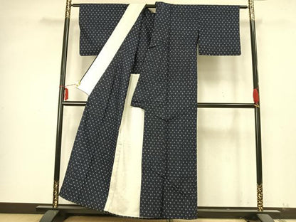 平和屋着物▽上質な紬 単衣 十字絣 正絹 逸品 AABA7642fy