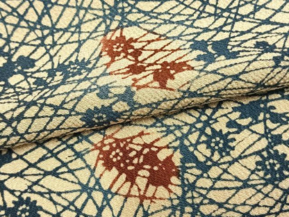 平和屋着物▽上質な小紋　単衣　型染め　草花文　鬼しぼ縮緬　正絹　逸品　AABA7643fy
