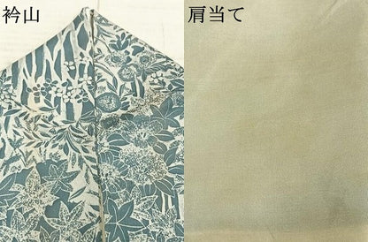 平和屋着物▽上質な小紋　単衣　草花文　正絹　逸品　AABA7645fy