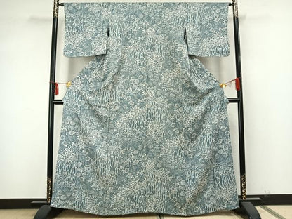 平和屋着物▽上質な小紋　単衣　草花文　正絹　逸品　AABA7645fy