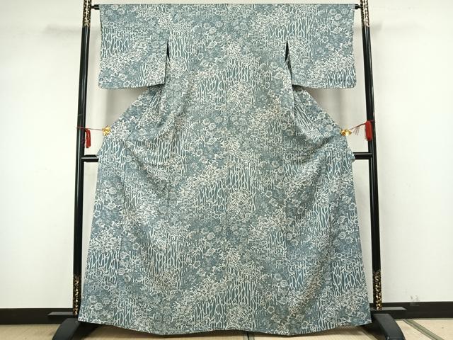 平和屋着物▽上質な小紋　単衣　草花文　正絹　逸品　AABA7645fy