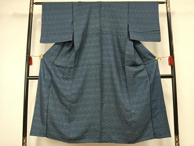 平和屋着物▽お召　単衣　毘沙門亀甲　正絹　逸品　AABA7648fy