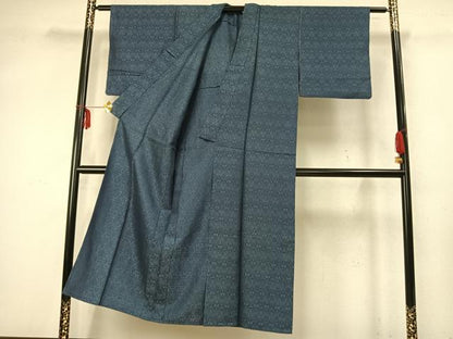 平和屋着物▽お召　単衣　毘沙門亀甲　正絹　逸品　AABA7648fy