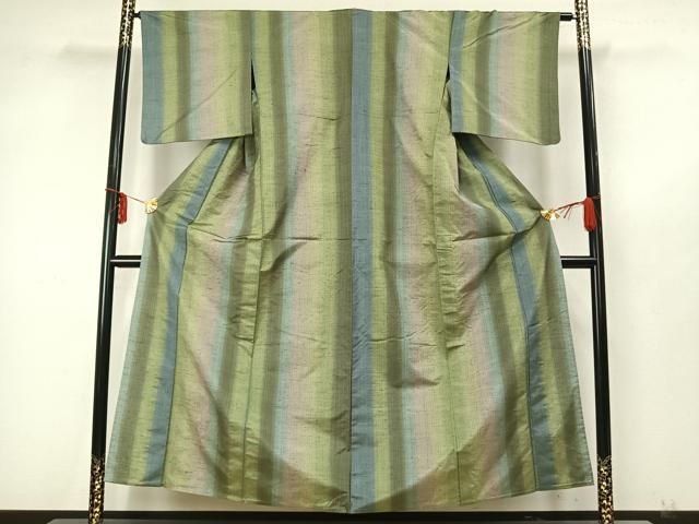 平和屋着物▽上質な紬 単衣 間道 正絹 逸品 AABA7649fy