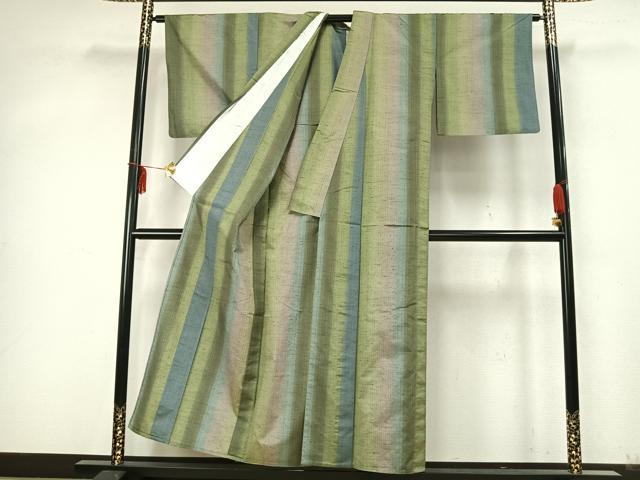 平和屋着物▽上質な紬 単衣 間道 正絹 逸品 AABA7649fy