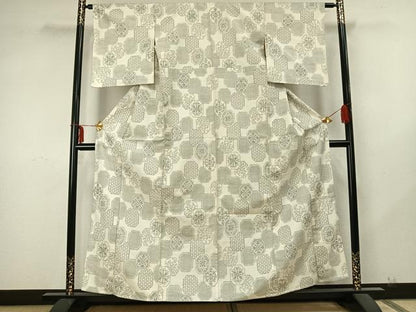 平和屋着物▽上質な紬 単衣 亀甲花文 正絹 逸品 AABA7650fy