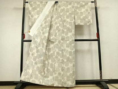 平和屋着物▽上質な紬 単衣 亀甲花文 正絹 逸品 AABA7650fy