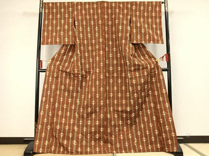 平和屋着物▽上質な紬 単衣 間道 正絹 逸品 AABA7651fy