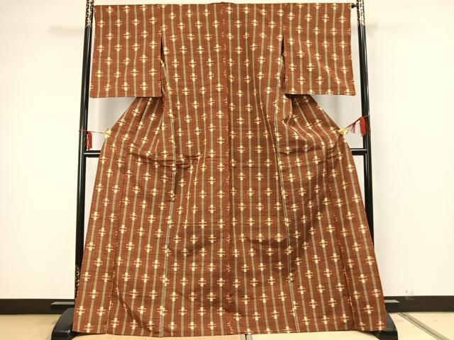 平和屋着物▽上質な紬 単衣 間道 正絹 逸品 AABA7651fy