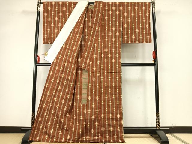 平和屋着物▽上質な紬 単衣 間道 正絹 逸品 AABA7651fy