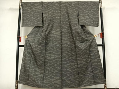 平和屋着物▽本場大島紬 単衣 7マルキ 雲取り文 正絹 逸品 AABA7653fy