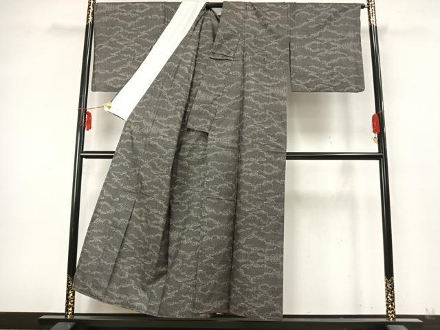 平和屋着物▽本場大島紬 単衣 7マルキ 雲取り文 正絹 逸品 AABA7653fy