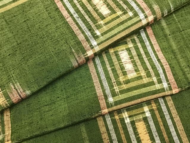 平和屋着物▽上質な紬 単衣 市松文様 正絹 逸品 AABA7654fy
