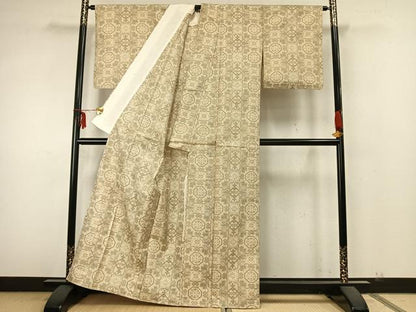 平和屋着物▽本場大島紬　単衣　7マルキ　吉祥花文　正絹　逸品　AABA7655fy