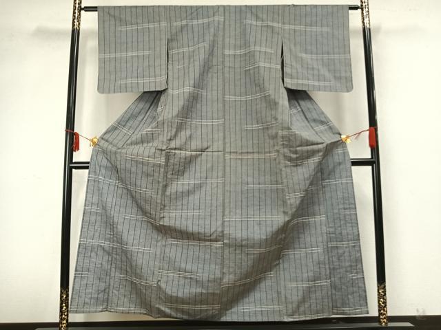 平和屋着物▽上質な紬 単衣 縞 正絹 逸品 AABA7659fy