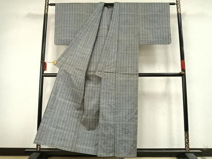 平和屋着物▽上質な紬 単衣 縞 正絹 逸品 AABA7659fy