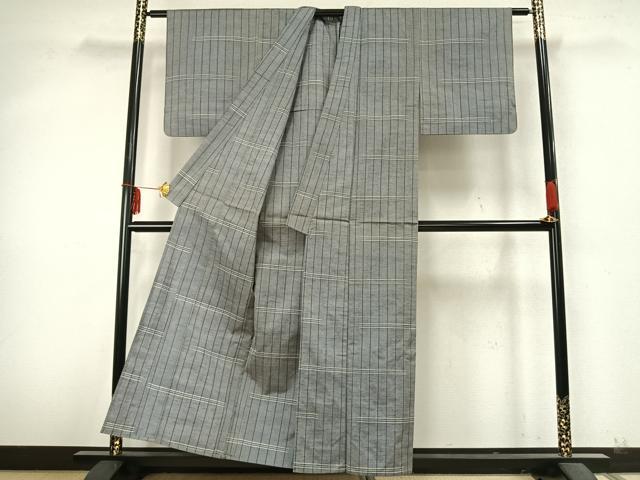 平和屋着物▽上質な紬 単衣 縞 正絹 逸品 AABA7659fy