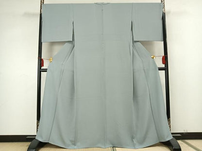平和屋着物▽上質な色無地 単衣 灰青色 正絹 逸品 AABA7664fy
