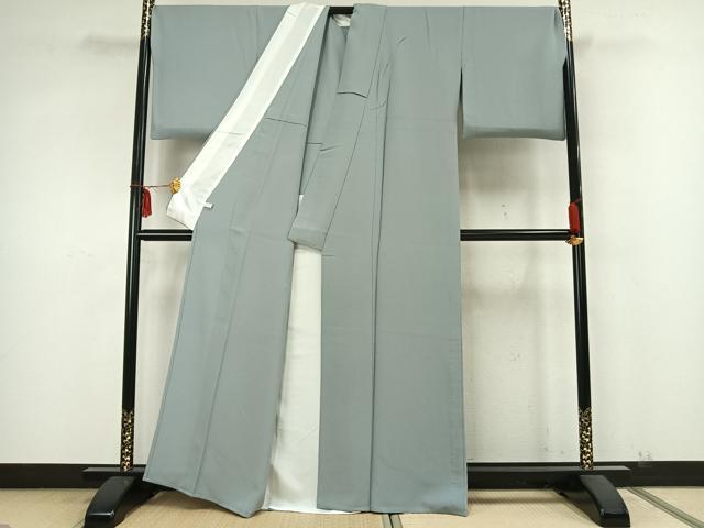 平和屋着物▽上質な色無地 単衣 灰青色 正絹 逸品 AABA7664fy