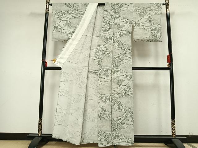 平和屋着物▽上質な小紋 単衣 手描き 切嵌風景文 正絹 逸品 AABA7665fy