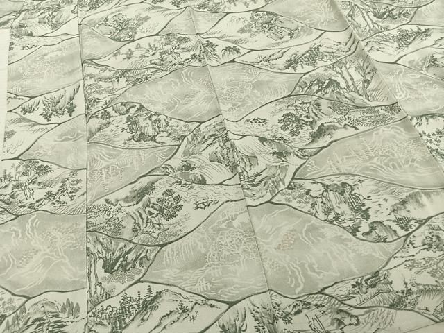 平和屋着物▽上質な小紋 単衣 手描き 切嵌風景文 正絹 逸品 AABA7665fy