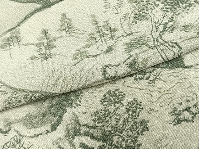 平和屋着物▽上質な小紋 単衣 手描き 切嵌風景文 正絹 逸品 AABA7665fy