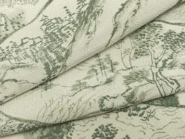 平和屋着物▽上質な小紋 単衣 手描き 切嵌風景文 正絹 逸品 AABA7665fy