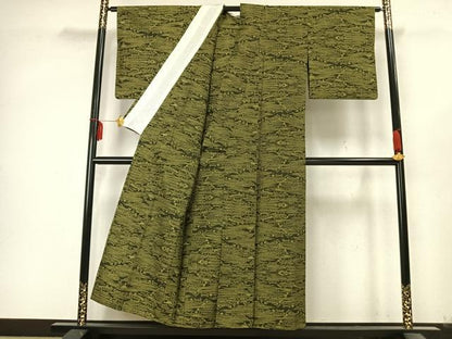 平和屋着物▽上質な紬 単衣 風景文 正絹 逸品 AABA7668fy