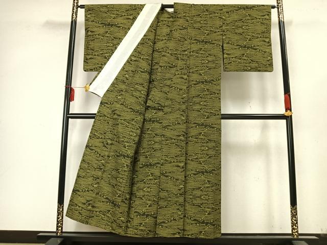 平和屋着物▽上質な紬 単衣 風景文 正絹 逸品 AABA7668fy