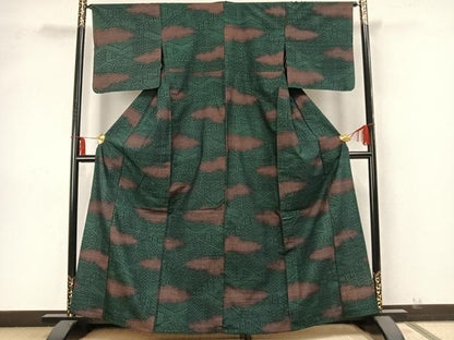 平和屋着物▽上質な紬　単衣　雲取り文　正絹　逸品　AABA7670fy