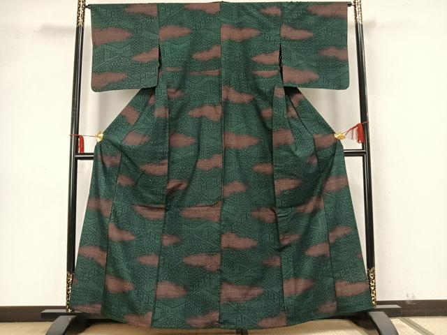 平和屋着物▽上質な紬　単衣　雲取り文　正絹　逸品　AABA7670fy