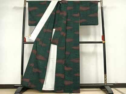平和屋着物▽上質な紬　単衣　雲取り文　正絹　逸品　AABA7670fy