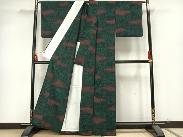 平和屋着物▽上質な紬　単衣　雲取り文　正絹　逸品　AABA7670fy
