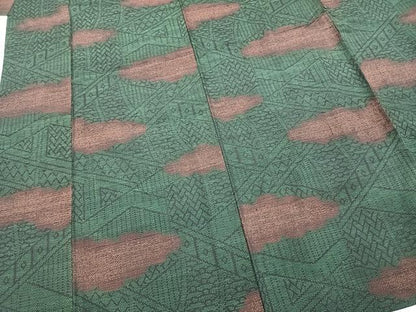 平和屋着物▽上質な紬　単衣　雲取り文　正絹　逸品　AABA7670fy