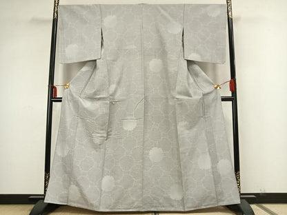 平和屋着物▽上質な紬 単衣 雪輪文 正絹 逸品 AABA7672fy