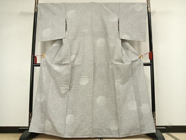 平和屋着物▽上質な紬 単衣 雪輪文 正絹 逸品 AABA7672fy