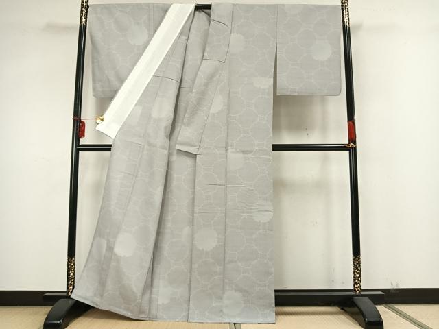 平和屋着物▽上質な紬 単衣 雪輪文 正絹 逸品 AABA7672fy