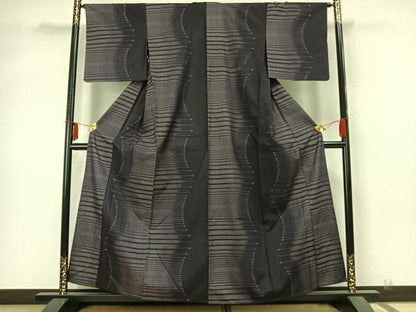 平和屋着物▽上質な紬 単衣 抽象文様 正絹 逸品 AABA7673fy