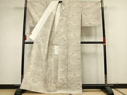 平和屋着物▽上質な紬 単衣 霞取り花文 正絹 逸品 AABA7677fy