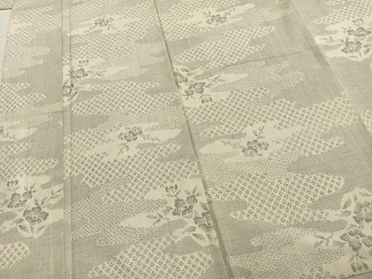 平和屋着物▽上質な紬 単衣 霞取り花文 正絹 逸品 AABA7677fy