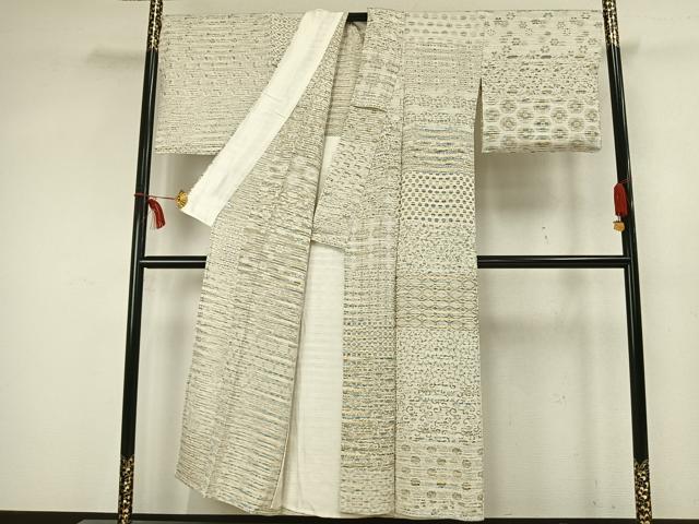 平和屋着物▽上質な小紋 単衣 横段文 正絹 逸品 AABA7683fy