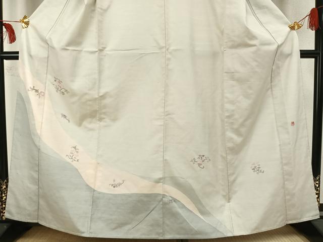 平和屋着物▽訪問着 単衣 紬地 作家物 草花文 正絹 逸品 AABA7684fy