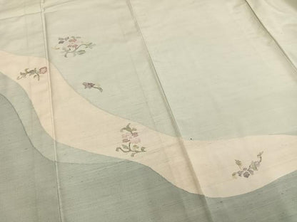 平和屋着物▽訪問着 単衣 紬地 作家物 草花文 正絹 逸品 AABA7684fy