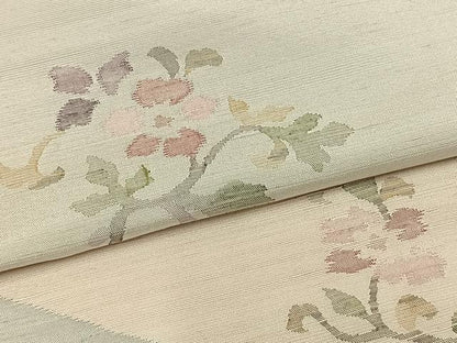 平和屋着物▽訪問着 単衣 紬地 作家物 草花文 正絹 逸品 AABA7684fy