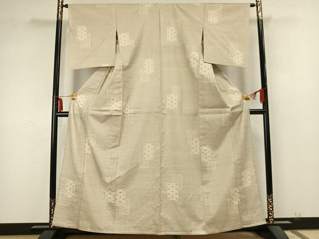 平和屋着物▽上質な紬 単衣 色紙重ね麻の葉文様 正絹 逸品 AABA7686fy
