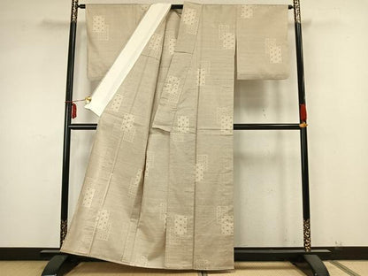 平和屋着物▽上質な紬 単衣 色紙重ね麻の葉文様 正絹 逸品 AABA7686fy