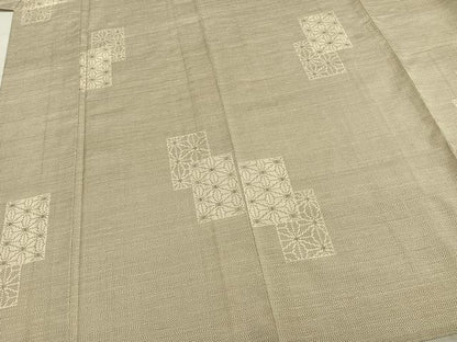 平和屋着物▽上質な紬 単衣 色紙重ね麻の葉文様 正絹 逸品 AABA7686fy