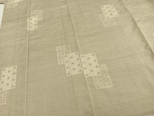 平和屋着物▽上質な紬 単衣 色紙重ね麻の葉文様 正絹 逸品 AABA7686fy